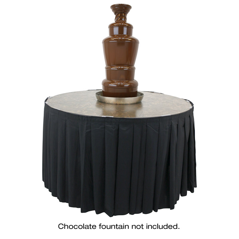 1BACFT48M_ChocolateFountain_Table shown with a pleated green skirt and an American Chocolate Fountain resting on a hole cut in the center.