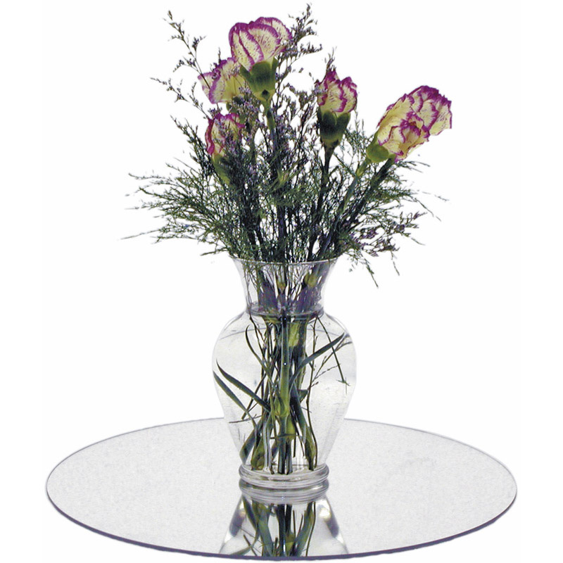 1BAMV14-Acrylic-centerpiece-mirror shown with vase of Spring flowers
